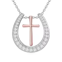 TOUPOP Sterling Silver Horseshoe Necklace with Stone Cowgirl Pendant-style_name:Cross