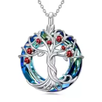 TOUPOP Sterling Silver Blue Crystal Tree Of Life Birthstone Necklace-color_name:01-January-Garnet
