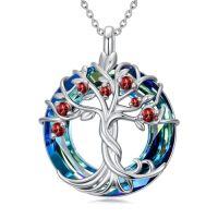 wholesale TOUPOP Tree Of Life Birthstone Necklace 925 Sterling Silver Irish Celtic Tree Jewelry With Blue Crystal Birthday Christmas Gifts For Women Wife Mom -color_name:01-January-Garnet