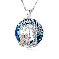 wholesale TOUPOP Sister Christmas Gifts From Sister Tree Of Life Sisters Necklace 925 Sterling Silver Crystal Jewelry Birthday Gifts For Women Friends Friendship -color_name:2 Sisters-A-Blue Crystal
