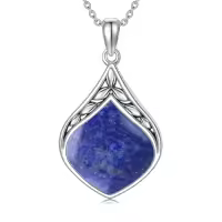 TOUPOP Sterling Silver Natural Gemstone Teardrop Pendant Necklace-color_name:Lapis Lazuli