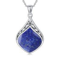 wholesale Teardrop Necklace 925 Sterling Silver Vintage Natural Gemstone Pendant Jewelry Birthday Christmas Gifts For Women Mom -color_name:Lapis Lazuli