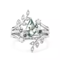 TOUPOP 10k Gold Moss Agate Moissanite Wedding Ring Set For Women-style_name:H Moss Agate Moissanite Ring