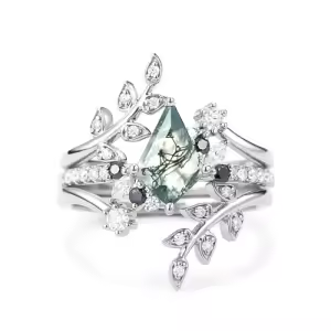 H Moss Agate Moissanite Ring