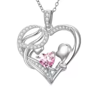 TOUPOP 14K Gold & Zircon Heart Necklace, Mother's Birthstone Jewelry Gift-color_name:10-October-Pink Tourmaline