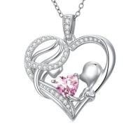 wholesale TOUPOP Christmas Gifts For Mom Birthstone Necklace Mother And Daughter/son Love Heart Necklace I Love You Mom Gifts Jewelry Birthday Gift For Women Grandmother Wife -color_name:10-October-Pink Tourmaline