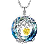 wholesale TOUPOP Tree Of Life Birthstone Necklaces For Women White Gold Plated 925 Sterling Silver Irish Celtic Tree Jewelry Austrian Crystal Necklace Birthday Anniversary Christmas Gifts For Women Her Wife -color_name:11-November-Citrine