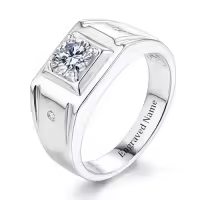 TOUPOP 925 Sterling Silver D Color Vvs1 Round Moissanite Men's Ring-style_name:N Moissanite Ring