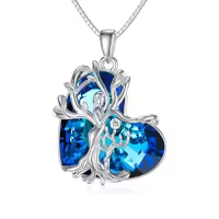 TOUPOP Sterling Silver Crystal Tree Of Life Necklace For Women-color_name:G-Mother and 1 Child-Heart Crystal