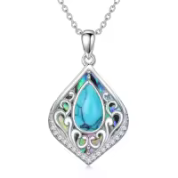 TOUPOP Sterling Silver Abalone Shell Teardrop Filigree Necklace Gift-color_name:Turquoise