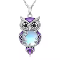 TOUPOP 925 Sterling Silver Filigree Owl Pendant Necklace Jewelry Christmas Gifts For Women-color_name:Moonstone