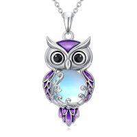 wholesale Owl Necklace For Women 925 Sterling Silver Filigree Owl Pendant Jewelry Christmas Gifts For Women -color_name:Moonstone