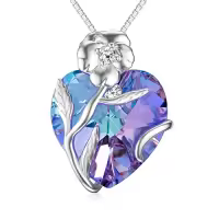 TOUPOP Sterling Silver Crystal Birth Flower Pendant Necklace-style_name:2-February-Violet-Heart Crystal