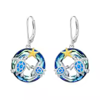 TOUPOP Sterling Silver Turtle Jellyfish Dolphin Starfish Whale Dangle Drop Earrings Ocean Jewelry-style_name:Double Sea Turtle