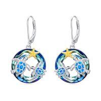 wholesale TOUPOP Turtle/jellyfish/dolphin/starfish/whale Earrings 925 Sterling Silver Dangle Drop Earrings Ocean Jewelry Anniversary Birthday Gift For Women -style_name:Double Sea Turtle