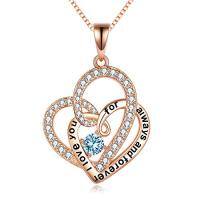 TOUPOP Sterling Silver Rose Gold Plated Birthstone Crystal Heart Necklace-style_name:03-May