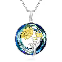 TOUPOP Sterling Silver Crystal Birth Flower Pendant Necklace-style_name:11-November-Chrysanthemum-Circle Crystal