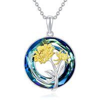 wholesale TOUPOP Birth Flower Necklace 925 Sterling Silver Birth Month Floral Pendant Necklace Birthstone Crystal Jewelry Birthday Christmas Gifts For Women -style_name:11-November-Chrysanthemum-Circle Crystal