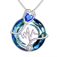 TOUPOP Sterling Silver Crystal 12 Months Birthstone Stethoscope Pendant Necklace-color_name:09-September-Sapphire