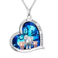TOUPOP 925 Sterling Silver Crystal Heart Elephant Necklace Pendant-style_name:3-Elephant