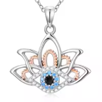 TOUPOP Sterling Silver Crystal Evil Eye Necklace Pendant Protection Gift-style_name:K02- Lotus Evil Eye Necklace