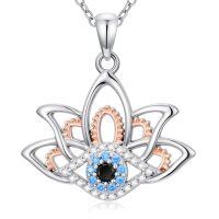 wholesale TOUPOP Sterling Silver Evil Eye Necklace Protection Crystal Pendant For Women Good Luck Vintage Evil Eye Pendant Jewelry Birthday Gifts For Women Friend Female -style_name:K02- Lotus Evil Eye Necklace