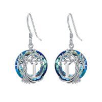wholesale TOUPOP Tree Of Life Initial Earrings 925 Sterling Silver A-z Letter Drop Dangle Earrings Blue Circle Crystal Jewelry Birthday Christmas Gifts For Women Her Girlfriend Mom -style_name:I Initial