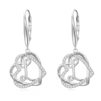 TOUPOP Sterling Silver & Stone Double Heart Dangle Earrings Birthday Christmas Gifts-style_name:Initial L