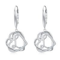 wholesale TOUPOP Gifts For Women Heart Initial Earrings 925 Sterling Silver Double Heart Dangle Earrings Birthday Jewelry Birthday Christmas Gifts For Her Wife Girlfriend -style_name:Initial L