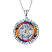 wholesale TOUPOP Evil Eye Necklace Women Sterling Silver Blue Eye Protection Crystal Pendant Luck Jewelry Gifts For Her, 18" With 2" Extender -color_name:Volcanic