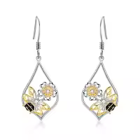 TOUPOP Sterling Silver Stone Flower Dangle Drop Leverback Earrings-style_name:14-Dangle-Bee