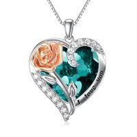 wholesale TOUPOP Birthstone Necklace For Women 925 Sterling Silver Rose Flower Heart Crystal Pendant Necklaces I Love You Jewelry Birthday Christmas Gifts For Women Her Girlfriend -color_name:05-May
