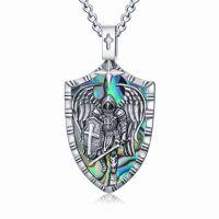 wholesale TOUPOP Christmas Gifts For Men 925 Sterling Silver Saint Amulet Necklace For Men Women Protection Medal Pendant Religious Necklace Catholic Jewelry Birthday Gifts For Father Son Husband Grandfather Police -style_name:A01-St Michael(Shield)-Abalone