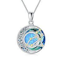 wholesale TOUPOP Zodiac Necklace 925 Sterling Silver Celtic Moon Constellation Pendant Necklaces With Blue Crystal And Blue Opal Jewelry Birthday Christmas Gifts For Women -style_name:08-Leo(7.23-8.22)-Peridot
