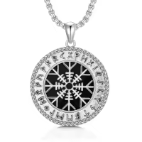TOUPOP 925 Sterling Silver Zircon Norse Viking Necklace For Men Gifts-style_name:D-Viking Aegishjalmur