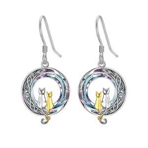 2 Cats(Silver and Yellow Gold)-Purple Crystal-02-A