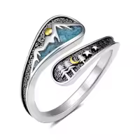 TOUPOP Sterling Silver Adjustable Thumb Spoon Rings Boho Antique Jewelry-style_name:15-Mountain