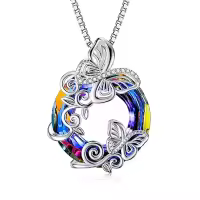 TOUPOP Sterling Silver Crystal Dragonfly Butterfly Pendant Necklace-style_name:J-Butterfly Necklace-Volcano Circle Crystal