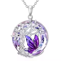 TOUPOP Sterling Silver Crystal Butterfly Tree Of Life Dragonfly Hummingbird Pendant Necklace-color_name:Butterfly Purple