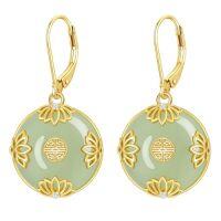 wholesale Natural Jade Earrings For Women 14k Gold Plated Sterling Silver Round Jade Jewelry Birthday Christmas Gifts For Women Mom Her -style_name:A-Lotus-Jade