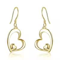 TOUPOP Sterling Silver Heart Dangle Drop Earrings Jewelry Gifts-style_name:Yellow Gold