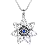TOUPOP Sterling Silver Evil Eye Necklace Lotus Chakra Pendant Celtic Jewelry-style_name:Evil Eye