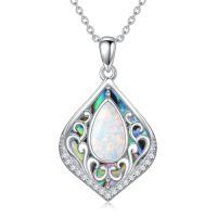 wholesale Filigree Gemstone Necklace 925 Sterling Silver Teardrop Bohemian Necklace Abalone Shell Filigree Jewelry Birthday Christmas Gifts For Women -color_name:Opal