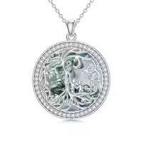 TOUPOP Sterling Silver Crystal Tree Of Life Necklace For Women-color_name:H-Mother and 2 Child-Moss Agate