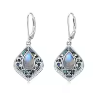 TOUPOP Sterling Silver Abalone Shell Filigree Teardrop Dangle Earrings-color_name:Labradorite