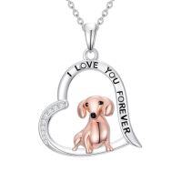 wholesale TOUPOP Heart Dog Necklace 925 Sterling Silver Dachshund/corgi/shih Tzu/yorkshire Terrier/basset Hound/greyhound Pendant Jewelry Dogs Lover Christmas Gifts For Women -style_name:Dachshund