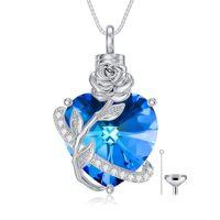wholesale TOUPOP Cremation Jewelry Moon And Stars/dolphin/hummingbird Urn Necklace Sterling Silver Heart Crystal Pendant For Ashes Keepsake Memorial Cremation Jewelry Gift For Woman Men -style_name:3-Rose
