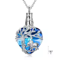 TOUPOP Sterling Silver Crystal Heart Tree Of Life Cremation Urn Necklace-style_name:Elephant