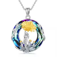TOUPOP Sterling Silver Crystal Mother Daughter Son Necklace Birthday Gifts-style_name:Sunflower-Mother 3 Children