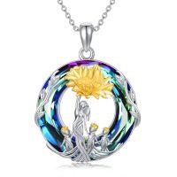 wholesale TOUPOP Christmas Gifts For Mom 925 Sterling Silver Mother And Daughter/son Necklace Rose Flower Crystal Jewelry Birthday Gifts For Women Wife Grandma -style_name:Sunflower-Mother 3 Children